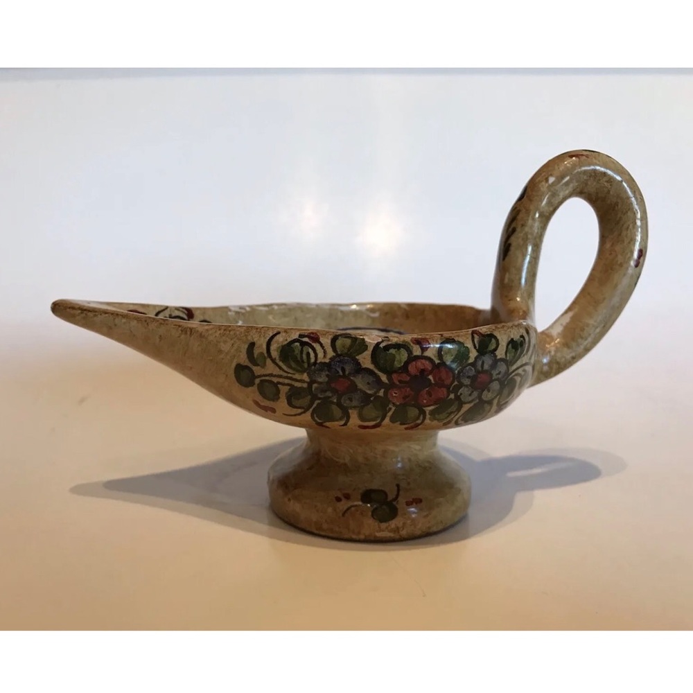 Vintage Biagioli Gubbio Italy Ceramic Handpainted Candle Holder Signed